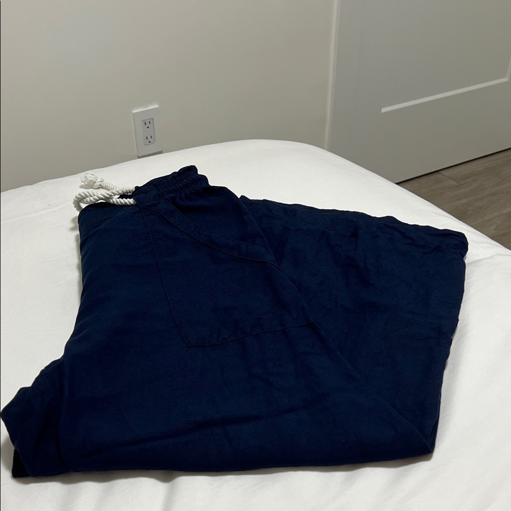 Women’s Linen blend Navy Pants Wide Leg